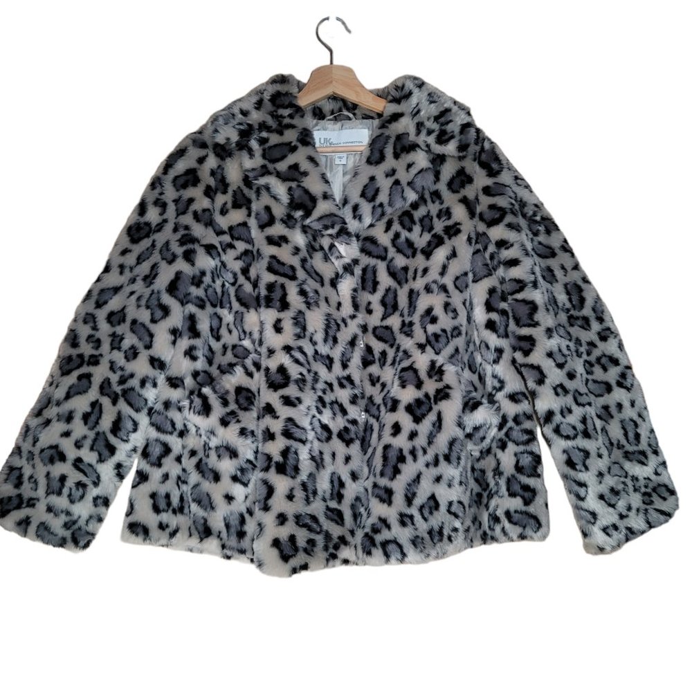 UK Style by French Connection Faux Fur Oversized Swing Coat Jacket Women's S
